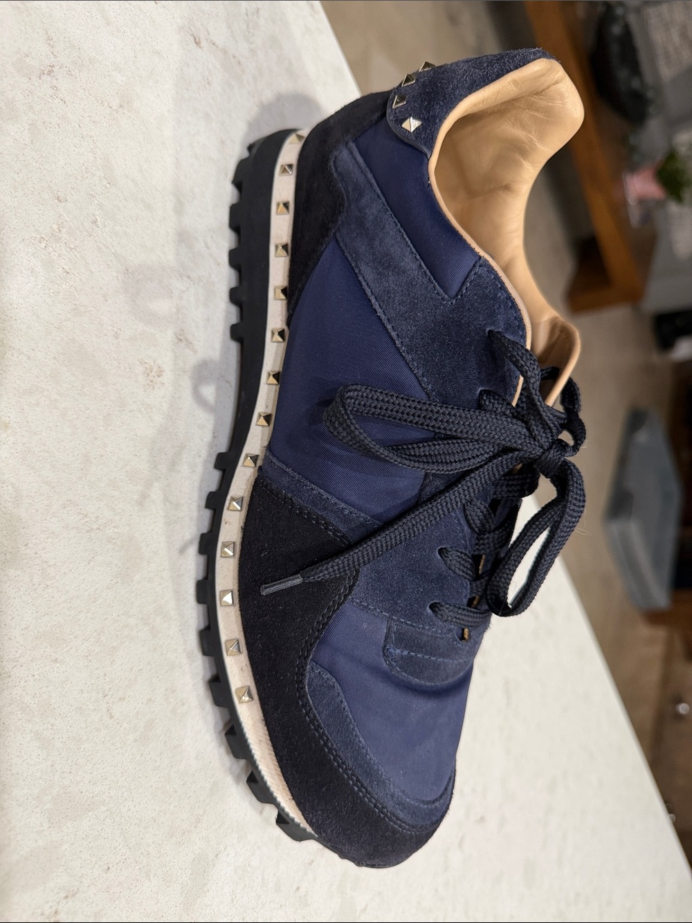 Valentino Garavani Navy Studded Low-Top Sneaker